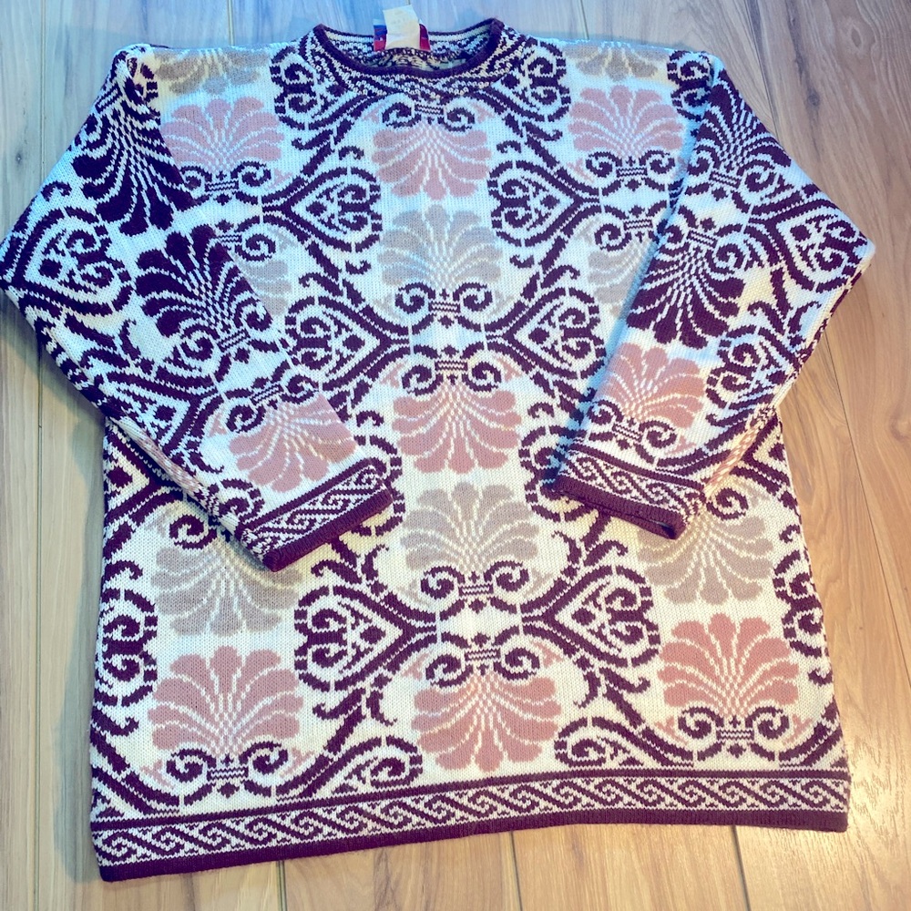 Retro Winter Pattern Sweater in Burgundy and Pink